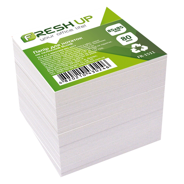 Блок паперу для нотаток 85х85мм 800л не клеєний, білий Fresh Up
